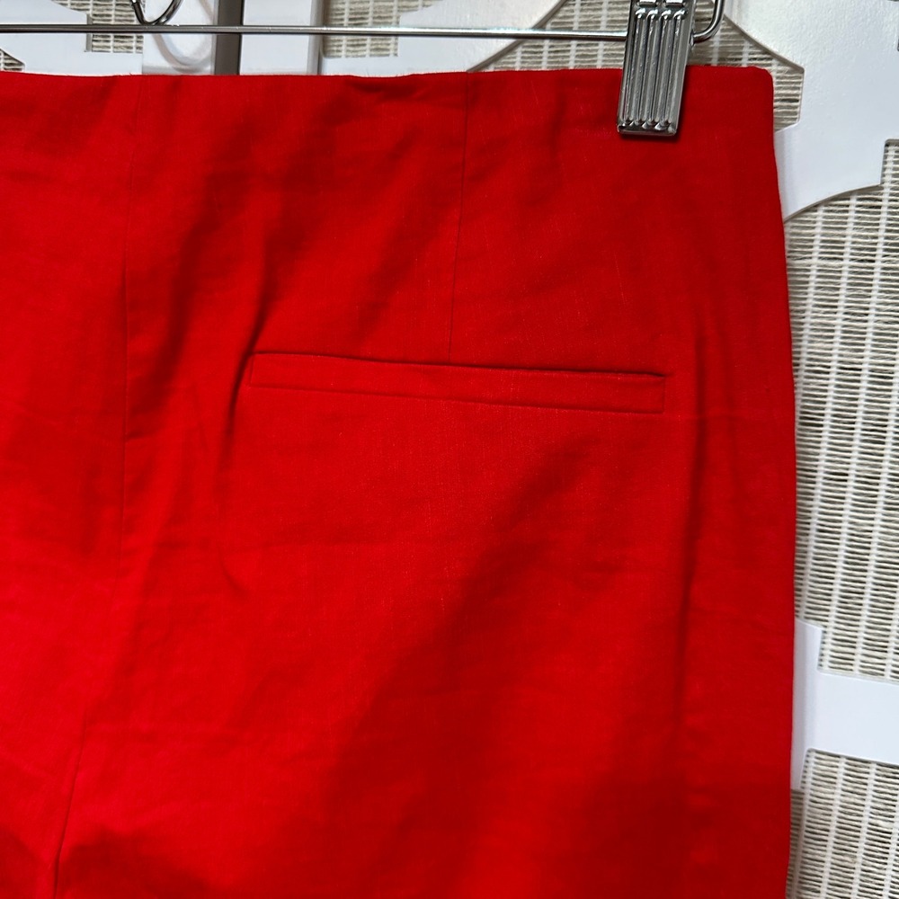 Theory Red Linen Blend Cigarette Pants Womens 2 Red Holiday Office Stretch Chic - Picture 6 of 12